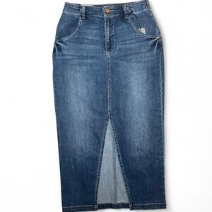 Classic Blue Denim Midi Skirt